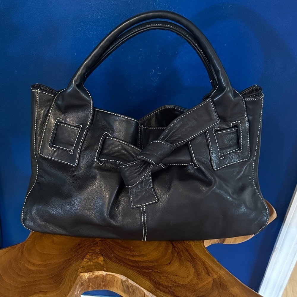 Women’s Perlina Elegant Italian Black Leather Bow Handbag